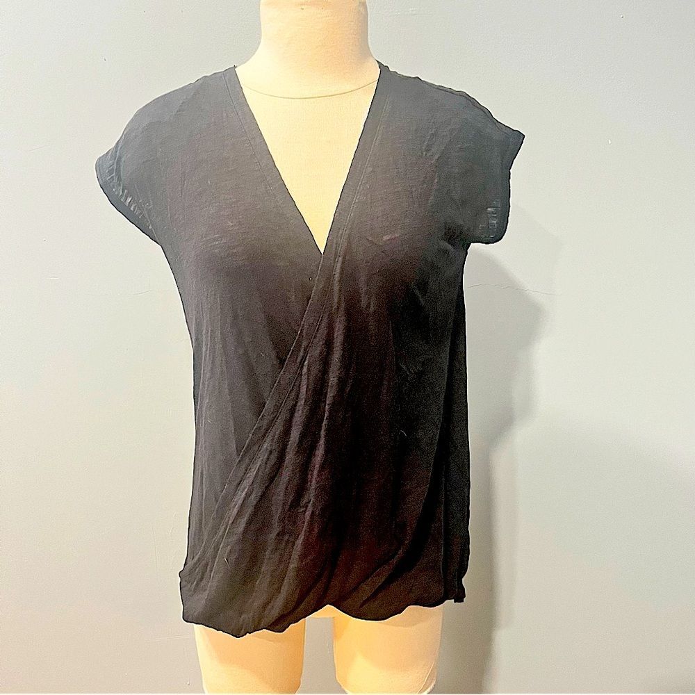 Rachel Rachel Roy Black Short Sleeve Faux Wrap Top Size XS